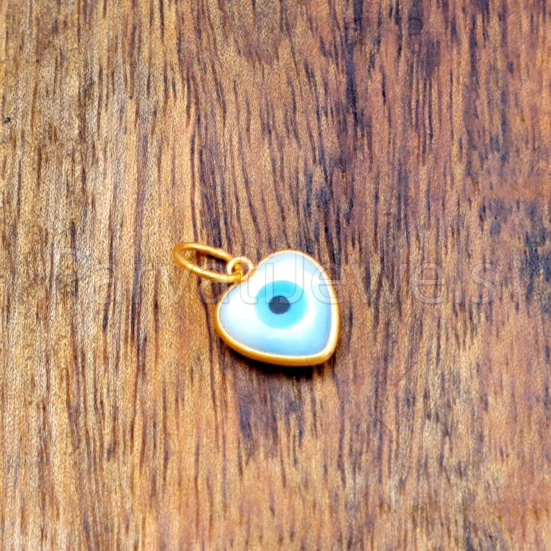 Evil Eye Charm, Heart Evil Eye Charm, 18k Solid Gold Charm, Mother of Pearl Gold Charm, Charm Necklace, Good Luck Charm, 18 k Solid Gold