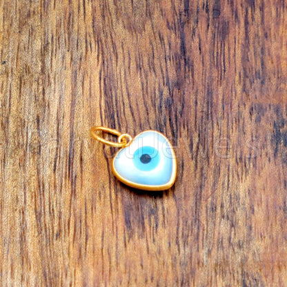 Evil Eye Charm, Heart Evil Eye Charm, 18k Solid Gold Charm, Mother of Pearl Gold Charm, Charm Necklace, Good Luck Charm, 18 k Solid Gold