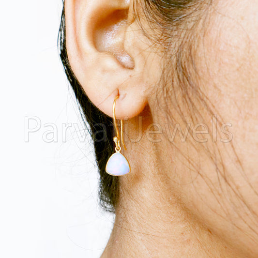 Natural Ethiopian Opal Earring, Ethiopian Opal Dangle Earring, Solid 18K Gold Earring, Handmade Gold Earring, Minimalist Dangle Earring