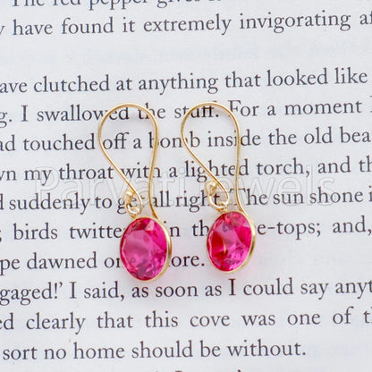 Lab Created Ruby Earring, Ruby Dangle Gold Earring, Solid 18k Gold Earring, Handmade Gold Earring, Minimalist Dangle Earring, Gift for Her
