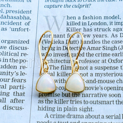 Natural Ethiopian Opal Earring, Ethiopian Opal Dangle Earring, Solid 18K Gold Earring, Handmade Gold Earring, Minimalist Dangle Earring