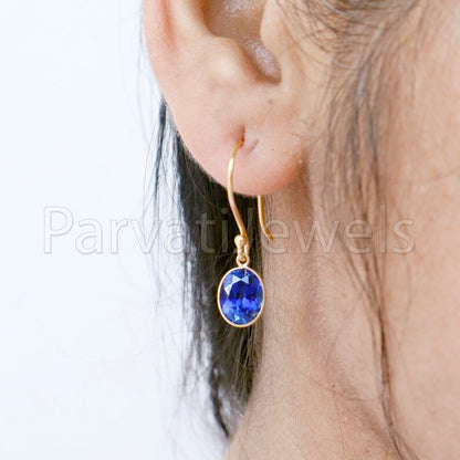 Blue Sapphire dangle Earring, Dangle Earring, Blue Sapphire Earring, Minimalist Dangle Earring, Solid 18K Gold Earring, Gift for her