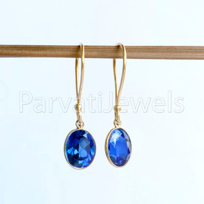 Blue Sapphire dangle Earring, Dangle Earring, Blue Sapphire Earring, Minimalist Dangle Earring, Solid 18K Gold Earring, Gift for her