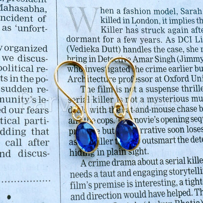 Blue Sapphire dangle Earring, Dangle Earring, Blue Sapphire Earring, Minimalist Dangle Earring, Solid 18K Gold Earring, Gift for her