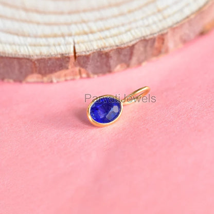 18K Solid Gold Natural Blue Sapphire Gemstone Charm Pendant, Sapphire Gold Charm, September Birthstone, Made for gifting, Gift for her
