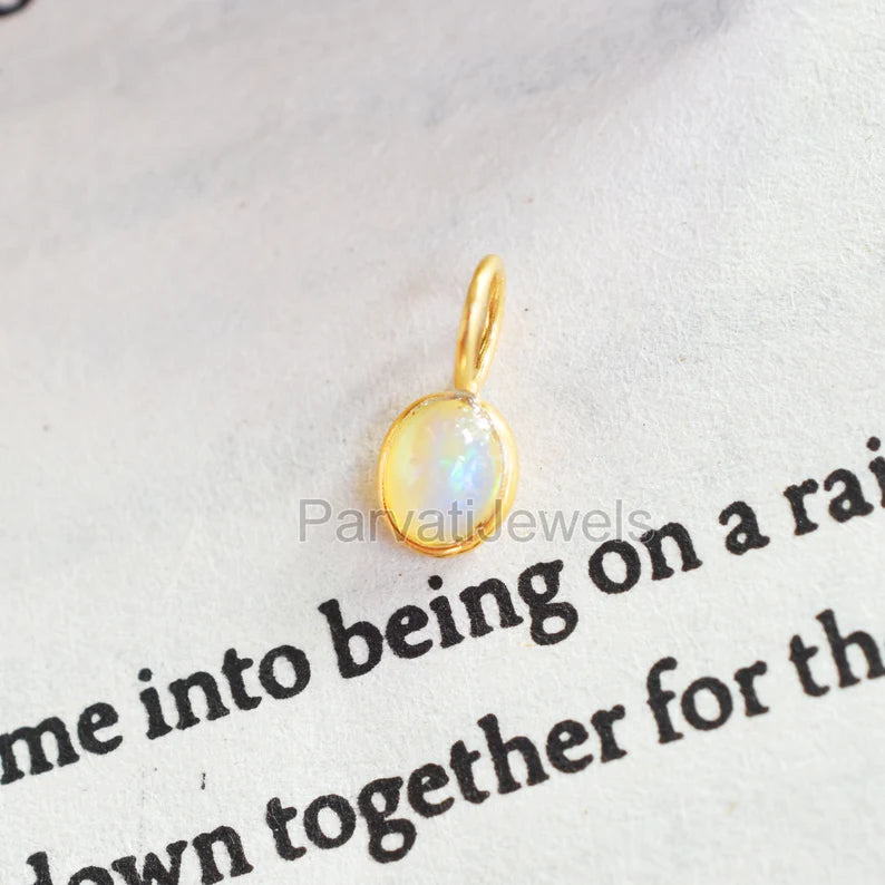 18k Solid Gold Charm, Natural Ethiopian Opal Charm, Oval Shape Opal Gemstone Gold Charm, Minimal light Weight Charm, October birthstone Charm, Gift For Her Charm