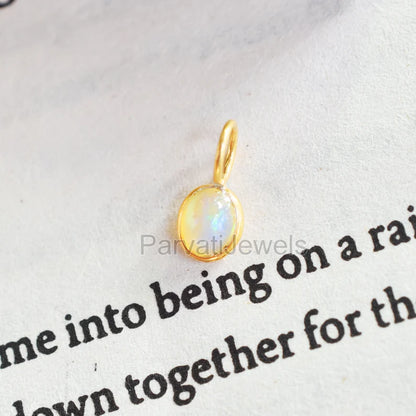 18k Solid Gold Charm, Natural Ethiopian Opal Charm, Oval Shape Opal Gemstone Gold Charm, Minimal light Weight Charm, October birthstone Charm, Gift For Her Charm