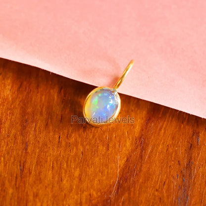 18k Solid Gold Charm, Natural Ethiopian Opal Charm, Oval Shape Opal Gemstone Gold Charm, Minimal light Weight Charm, October birthstone Charm, Gift For Her Charm