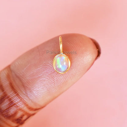 18k Solid Gold Charm, Natural Ethiopian Opal Charm, Oval Shape Opal Gemstone Gold Charm, Minimal light Weight Charm, October birthstone Charm, Gift For Her Charm