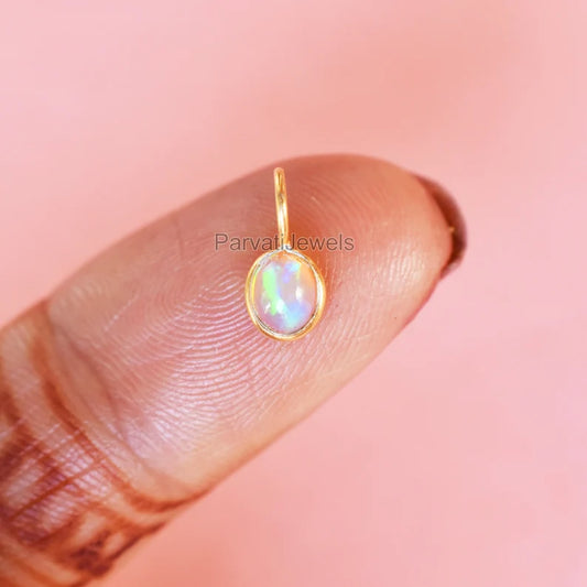 18k Solid Gold Charm, Natural Ethiopian Opal Charm, Oval Shape Opal Gemstone Gold Charm, Minimal light Weight Charm, October birthstone Charm, Gift For Her Charm