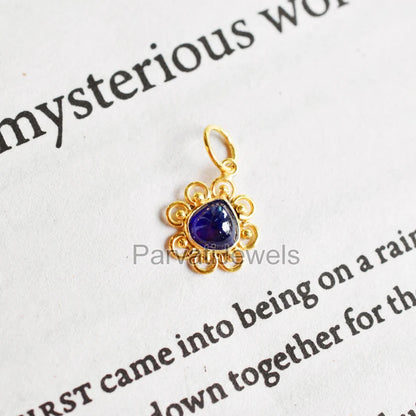 Natural Blue Sapphire Gemstone 18K Solid Gold Charm Pendant, Solid Gold Charm, Minimal Handmade Gold Charm Pendant, September Birthstone