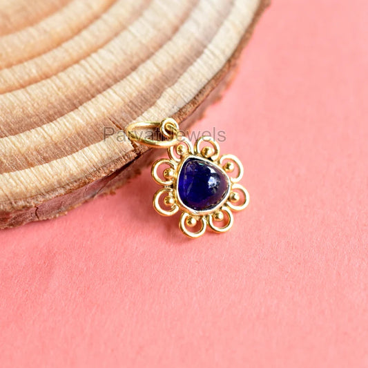 Natural Blue Sapphire Gemstone 18K Solid Gold Charm Pendant, Solid Gold Charm, Minimal Handmade Gold Charm Pendant, September Birthstone