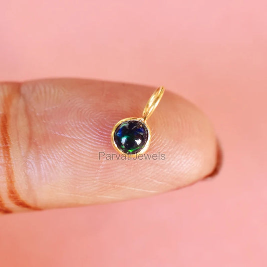 Natural Black Opal Gemstone 18K Solid Gold Charm Pendant, Solid Gold Charm Pendant, Gold Charm Pendant For Jewelry Making, Gift For Her