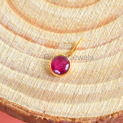 Natural Ruby Gemstone 18K Solid Gold Charm Pendant, Round Shape Ruby Solid Gold Charm, Minimal Handmade Gold Charm Pendant, July Birthstone