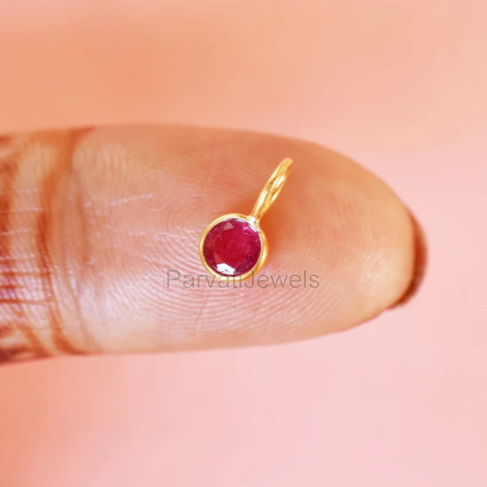 Natural Ruby Gemstone 18K Solid Gold Charm Pendant, Round Shape Ruby Solid Gold Charm, Minimal Handmade Gold Charm Pendant, July Birthstone