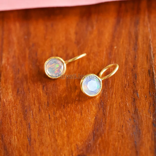 18k Solid Gold Natural Ethiopian Opal Charm Pendant, Round Shape Opal Gemstone Gold Charm, Minimal light Weight Charm October birthstone