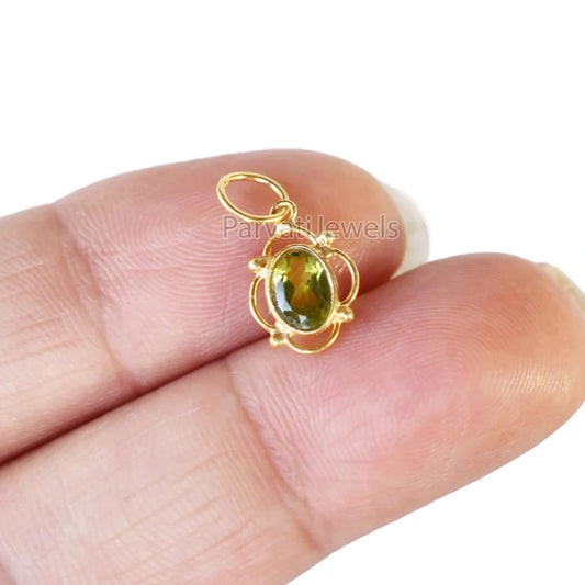18k Solid Gold Peridot Charm Charm, Lab Created Peridot Charm, Gold Charm, Charm Necklace, Charm Pendant, Handmade Gold Charm, Gift for Her
