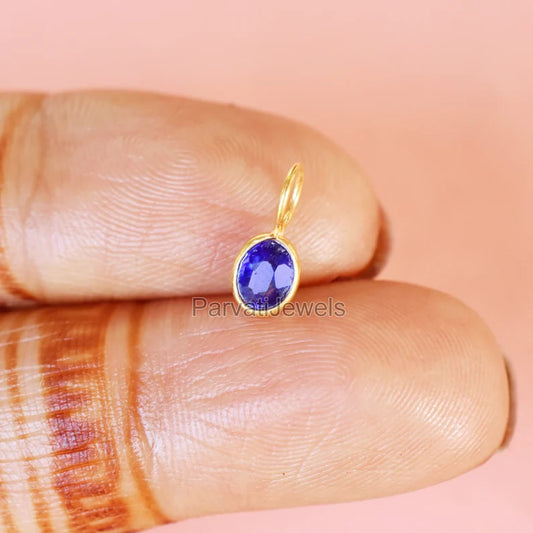 18K Solid Gold Natural Blue Sapphire Gemstone Charm Pendant, Sapphire Gold Charm, September Birthstone, Made for gifting, Gift for her