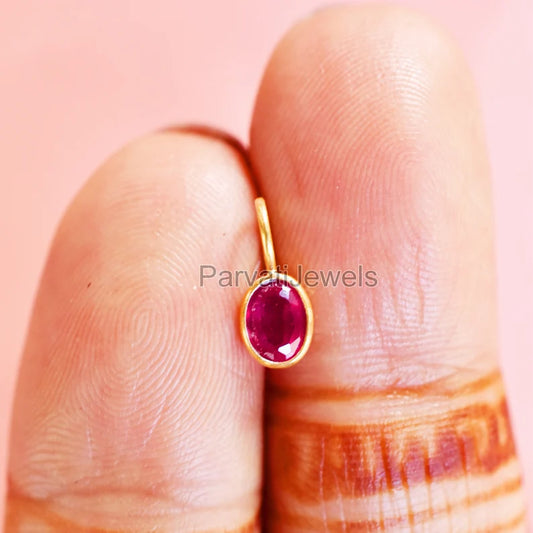 Natural Ruby Gemstone 18K Solid Gold Charm Pendant, Ruby Solid Gold Charm, Minimal Handmade Gold Charm Pendant, July Birthstone, Gift Gold Jewelry