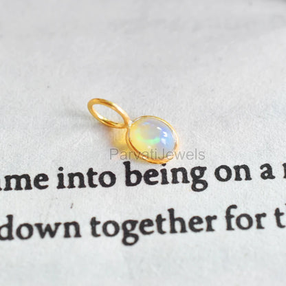 18k Solid Gold Charm, Natural Ethiopian Opal Charm, Oval Shape Opal Gemstone Gold Charm, Minimal light Weight Charm, October birthstone Charm, Gift For Her Charm