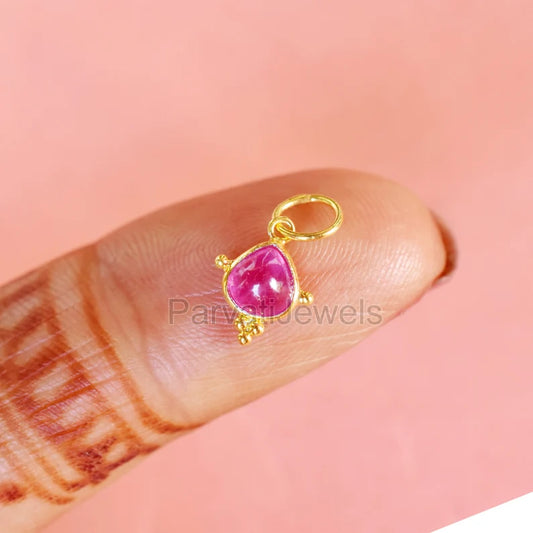 Natural Ruby Gemstone 18K Solid Gold Charm Pendant, 18K Solid Gold Charm, Dainty Delicate Handmade Charm Pendant, July Birthstone