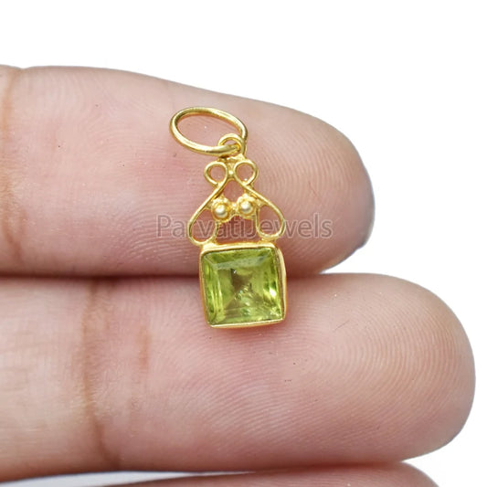 18K Peridot Charm Pendant, Gold Charm, Lab Created Peridot Charm, Gold Charm, Charm Pendant, Handmade Gold Charm, Gift for Her