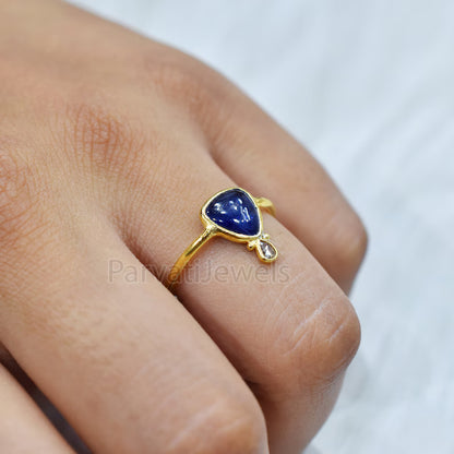 Natural Blue Sapphire With Diamond Gold Ring, 14K & 18k Sapphire Gold Ring, Diamond Gold Ring, Engagement ring, Handmade Ring, Gift for Her