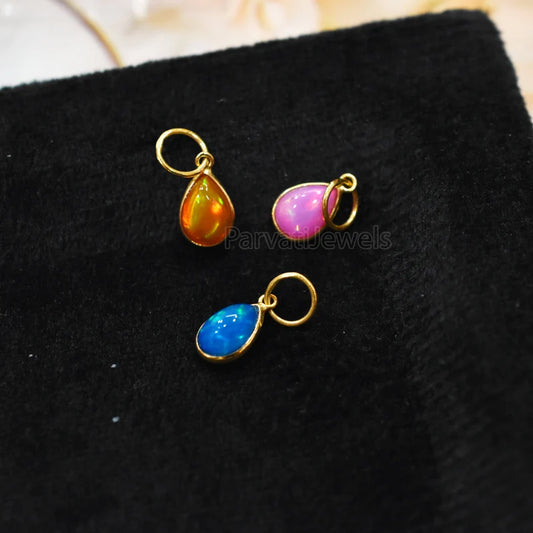 Unique Style Multi Color Fire Opal 18K Solid Gold Charm, 18K Gold Mexican Charm, 18K Gold Fire Pink Opal Charm Pendant, Charm Pendant, Christmas Gift Charm, Gift For Her Charm