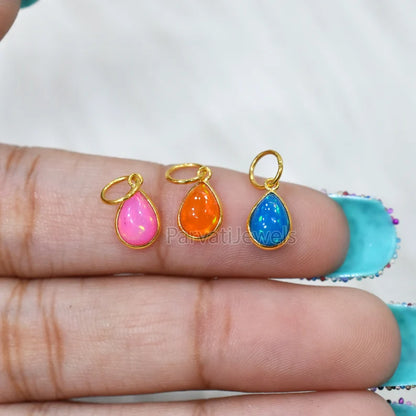 Unique Style Multi Color Fire Opal 18K Solid Gold Charm, 18K Gold Mexican Charm, 18K Gold Fire Pink Opal Charm Pendant, Charm Pendant, Christmas Gift Charm, Gift For Her Charm