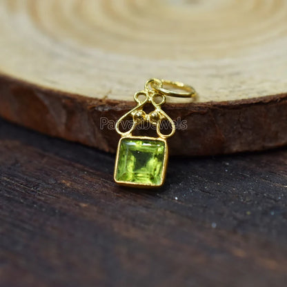 18K Peridot Charm Pendant, Gold Charm, Lab Created Peridot Charm, Gold Charm, Charm Pendant, Handmade Gold Charm, Gift for Her