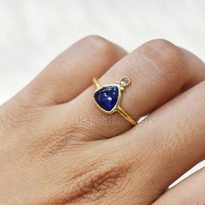 Natural Blue Sapphire With Diamond Gold Ring, 14K & 18k Sapphire Gold Ring, Diamond Gold Ring, Engagement ring, Handmade Ring, Gift for Her