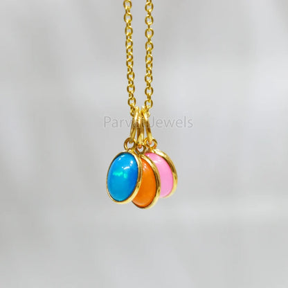 NEW POP COLLECTION Multi Color Fire Opal 18K Solid Gold Charm, Mexican Fire Opal Gold Charm, 18K Gold Fire Pink Opal Charm, Charm Pendant