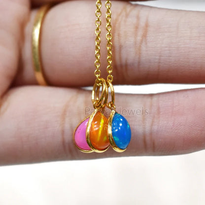 Unique Style Multi Color Fire Opal 18K Solid Gold Charm, 18K Gold Mexican Charm, 18K Gold Fire Pink Opal Charm Pendant, Charm Pendant, Christmas Gift Charm, Gift For Her Charm