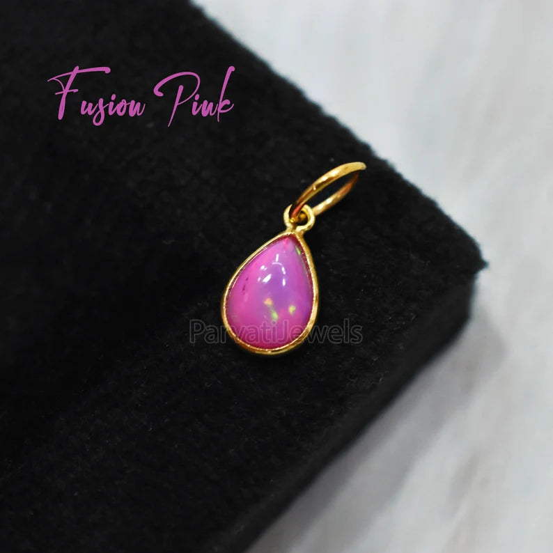Unique Style Multi Color Fire Opal 18K Solid Gold Charm, 18K Gold Mexican Charm, 18K Gold Fire Pink Opal Charm Pendant, Charm Pendant, Christmas Gift Charm, Gift For Her Charm