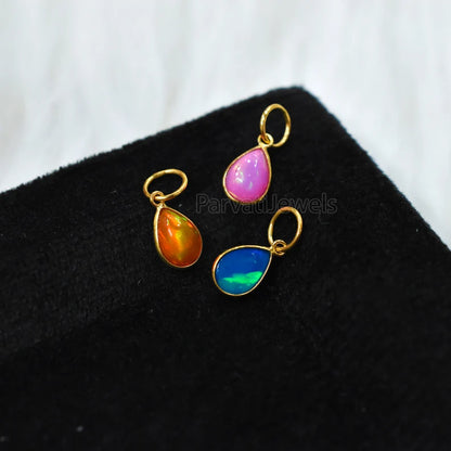 Unique Style Multi Color Fire Opal 18K Solid Gold Charm, 18K Gold Mexican Charm, 18K Gold Fire Pink Opal Charm Pendant, Charm Pendant, Christmas Gift Charm, Gift For Her Charm