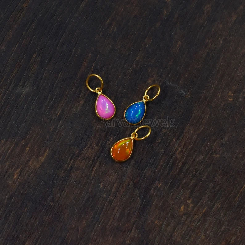Unique Style Multi Color Fire Opal 18K Solid Gold Charm, 18K Gold Mexican Charm, 18K Gold Fire Pink Opal Charm Pendant, Charm Pendant, Christmas Gift Charm, Gift For Her Charm