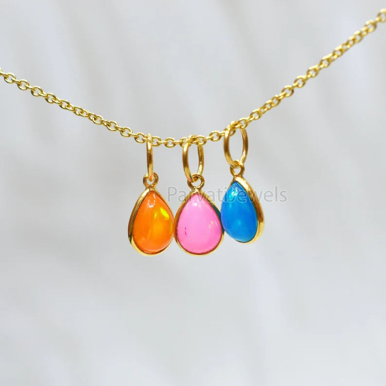 Unique Style Multi Color Fire Opal 18K Solid Gold Charm, 18K Gold Mexican Charm, 18K Gold Fire Pink Opal Charm Pendant, Charm Pendant, Christmas Gift Charm, Gift For Her Charm