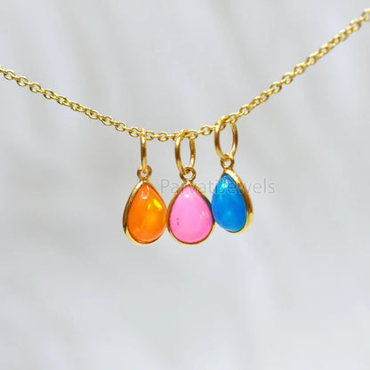 Unique Style Multi Color Fire Opal 18K Solid Gold Charm, 18K Gold Mexican Charm, 18K Gold Fire Pink Opal Charm Pendant, Charm Pendant, Christmas Gift Charm, Gift For Her Charm