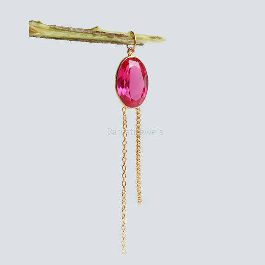 Lab-Created Ruby Charm With Tassel, 18k Solid Gold Charm, Lab-Created Ruby Charm, Gold Charm, Faceted Ruby Charm, Gift For Her