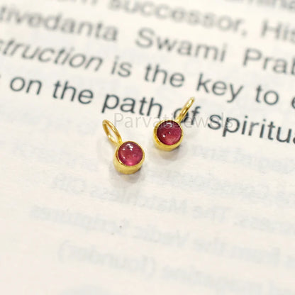 Natural Ruby Cabochon Gold Charm, Handmade 18k Solid Gold Charm, Ruby Gold Charm Pendant, 18K Gold Charm, Minimalist Charm For Gifting