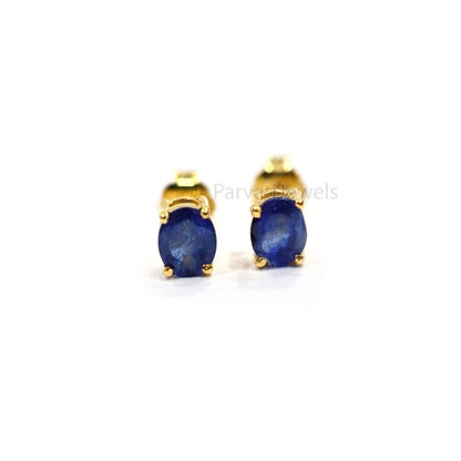Natural Blue Sapphire Gemstone 18k Solid Gold Stud Earrings, 18k Solid Gold Earrings, Blue Sapphire Stud Earrings, September Birthstone