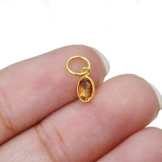 18k Solid Gold Charm, Natural Yellow Sapphire Charm, Gold Charm, Charm Pendant, Charm Necklace, Handmade Gold Charm For Gifting