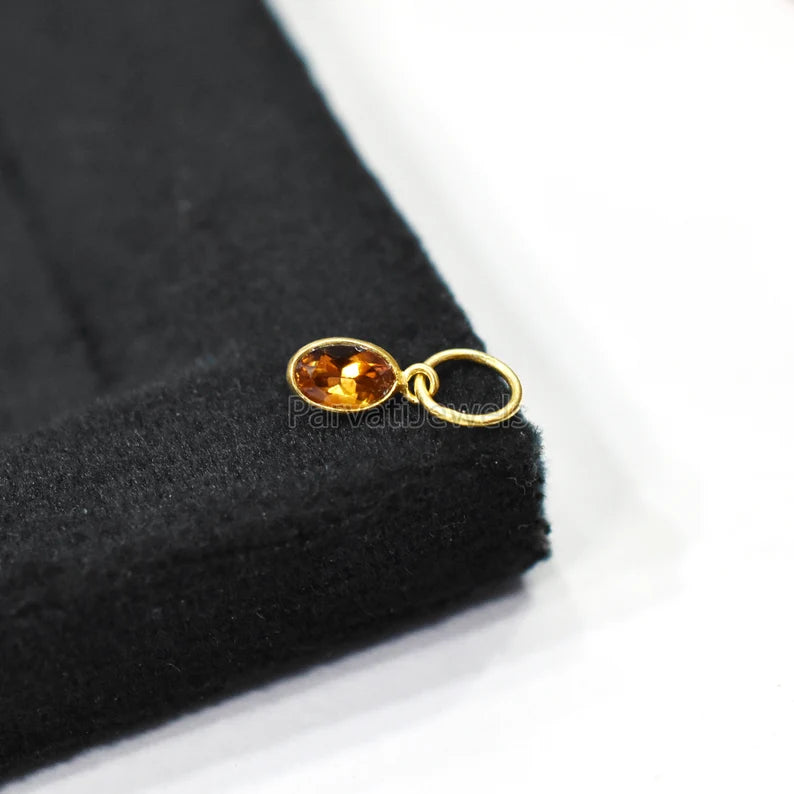 18k Solid Gold Charm, Natural Yellow Sapphire Charm, Gold Charm, Charm Pendant, Charm Necklace, Handmade Gold Charm For Gifting