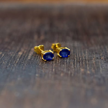 Natural Blue Sapphire Gemstone 18k Solid Gold Stud Earrings, 18k Solid Gold Earrings, Blue Sapphire Stud Earrings, September Birthstone