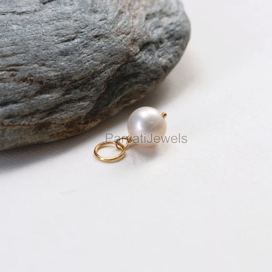 Natural Fresh Water Pearl Charm, 18k Solid Gold Charm, Pearl Charm Necklace, Pearl Charm Pendant, Handmade Gold Charm