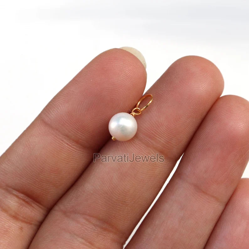 Natural Fresh Water Pearl Charm, 18k Solid Gold Charm, Pearl Charm Necklace, Pearl Charm Pendant, Handmade Gold Charm