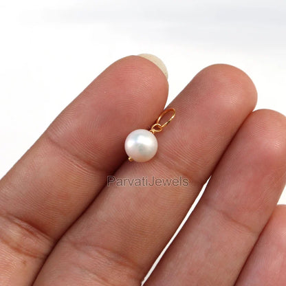 Natural Fresh Water Pearl Charm, 18k Solid Gold Charm, Pearl Charm Necklace, Pearl Charm Pendant, Handmade Gold Charm