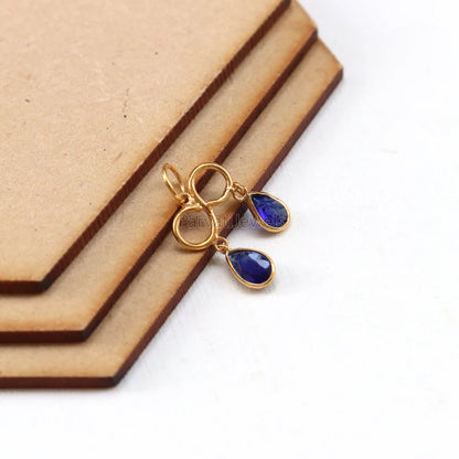 2 Stone Hanging Blue Sapphire Charm, 18k Solid Gold Charm, Natural Blue Sapphire Pendant, Charm Necklace, Natural Blue Sapphire Gold Charm