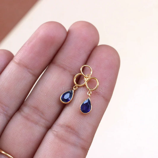 2 Stone Hanging Blue Sapphire Charm, 18k Solid Gold Charm, Natural Blue Sapphire Pendant, Charm Necklace, Natural Blue Sapphire Gold Charm