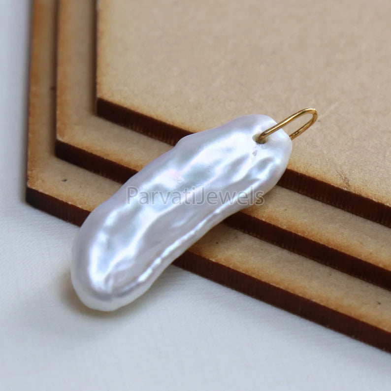 Biwa Pearl 18k Gold Charm, Grey Freshwater Pearl Gold Charm, Charm, Pearl Charm Necklace, Charm Pendant, Handmade Gold Charm, Gift For Her